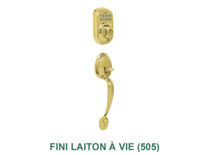 Une photo d'une poignée de porte sur laquelle est écrit « fini laiton à vie »