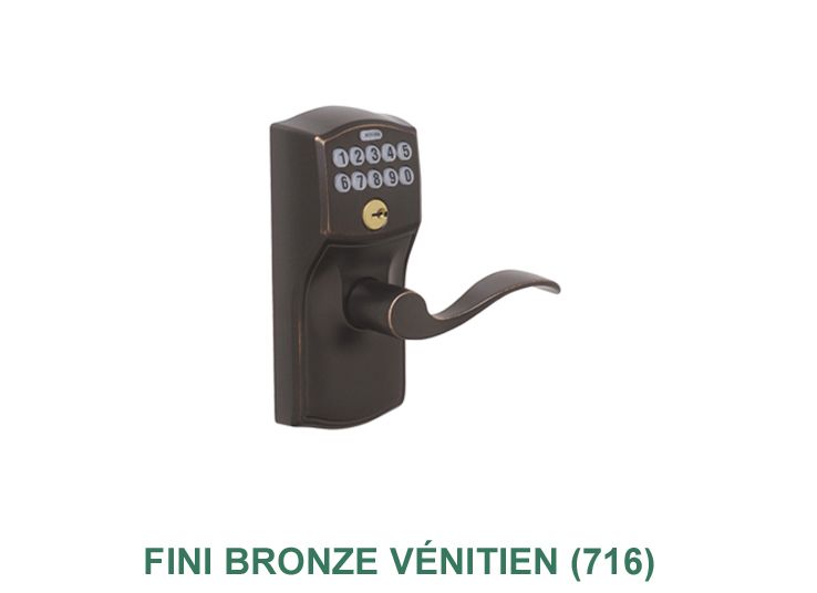 Une photo d'une serrure de porte sur laquelle est écrit fini bronze vénitien ( 716 )