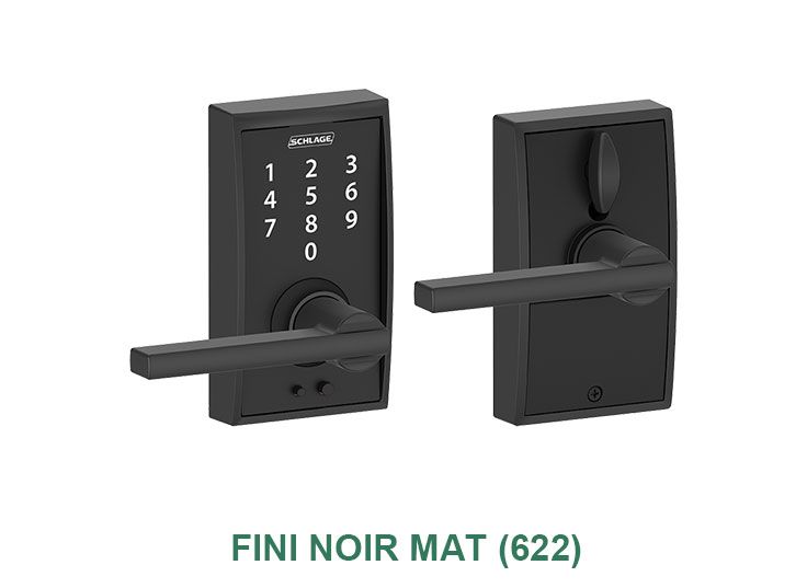 Une paire de serrures de porte noires avec des chiffres dessus sur fond blanc.