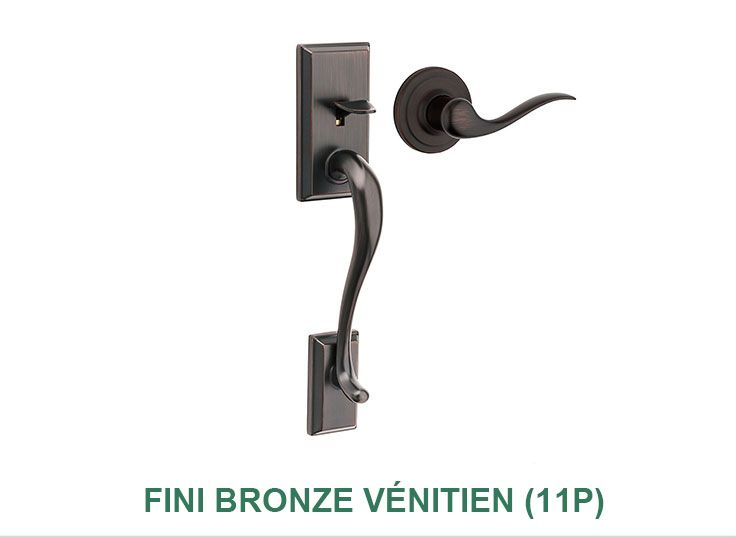 Une photo d'une poignée de porte sur laquelle est écrit fini bronze vénitien ( 11p )