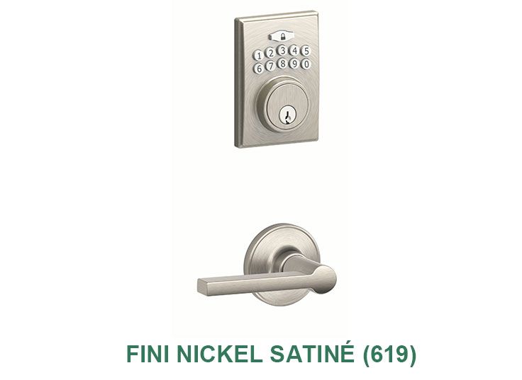 Une photo d'une serrure de porte en acier inoxydable avec une poignée.