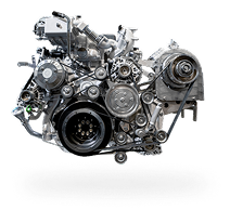 Detailed car engine with exposed belts, pulleys, and metal components on a white background | Gil's Auto & Truck Repair
