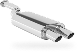 Chrome dual exhaust muffler on white background | Gil's Auto & Truck Repair