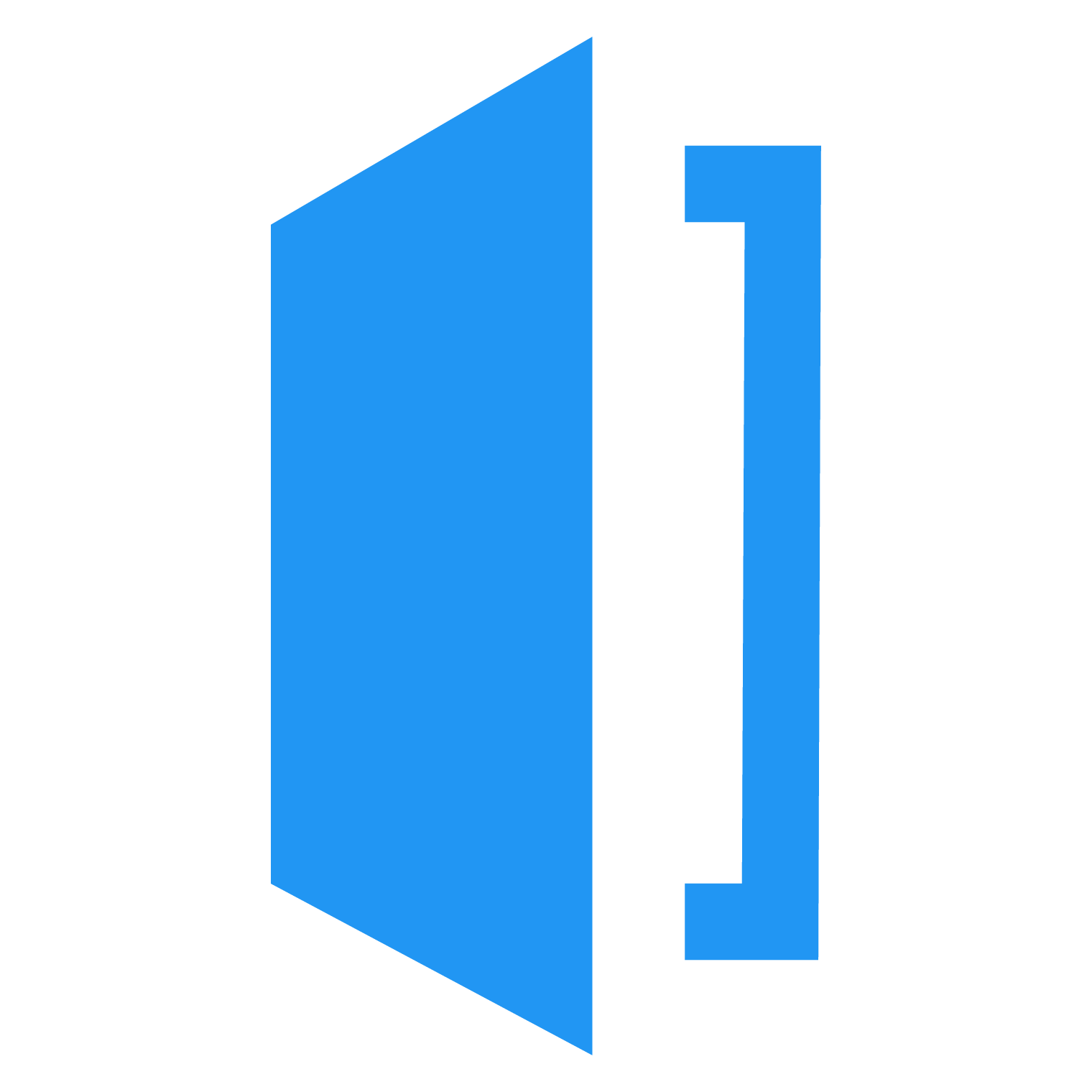 A blue icon of a door with a handle on a white background.