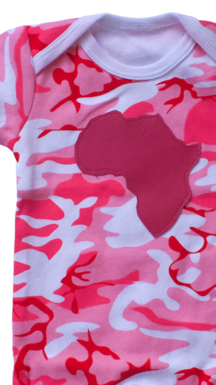 Pink and White Camouflage with Africa Applique Bodysuit