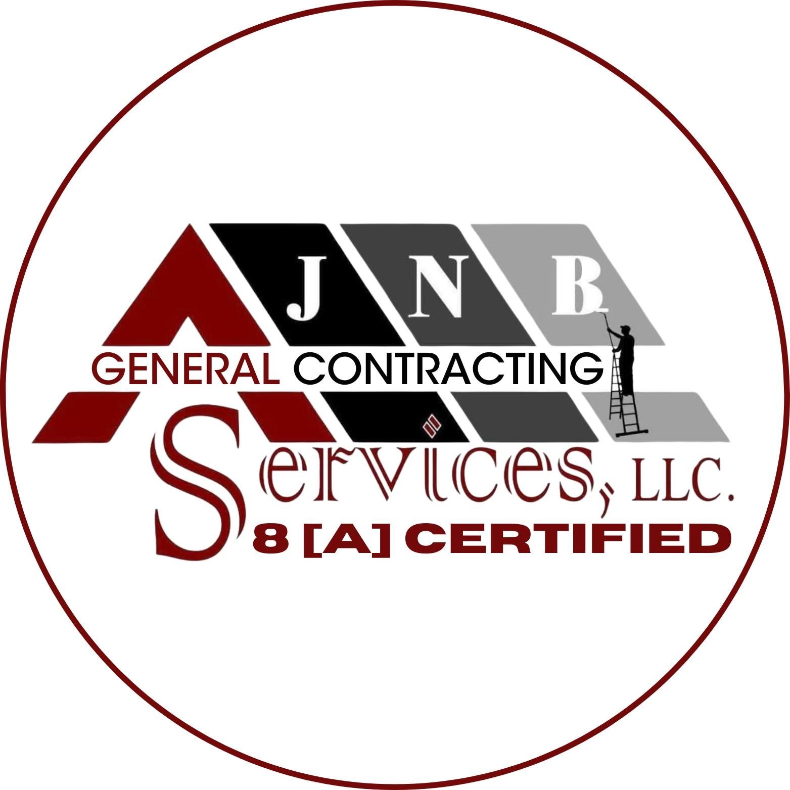J N B General Contracting Services LLC logo with maroon and black text, circular border, and 8(a) certified mark