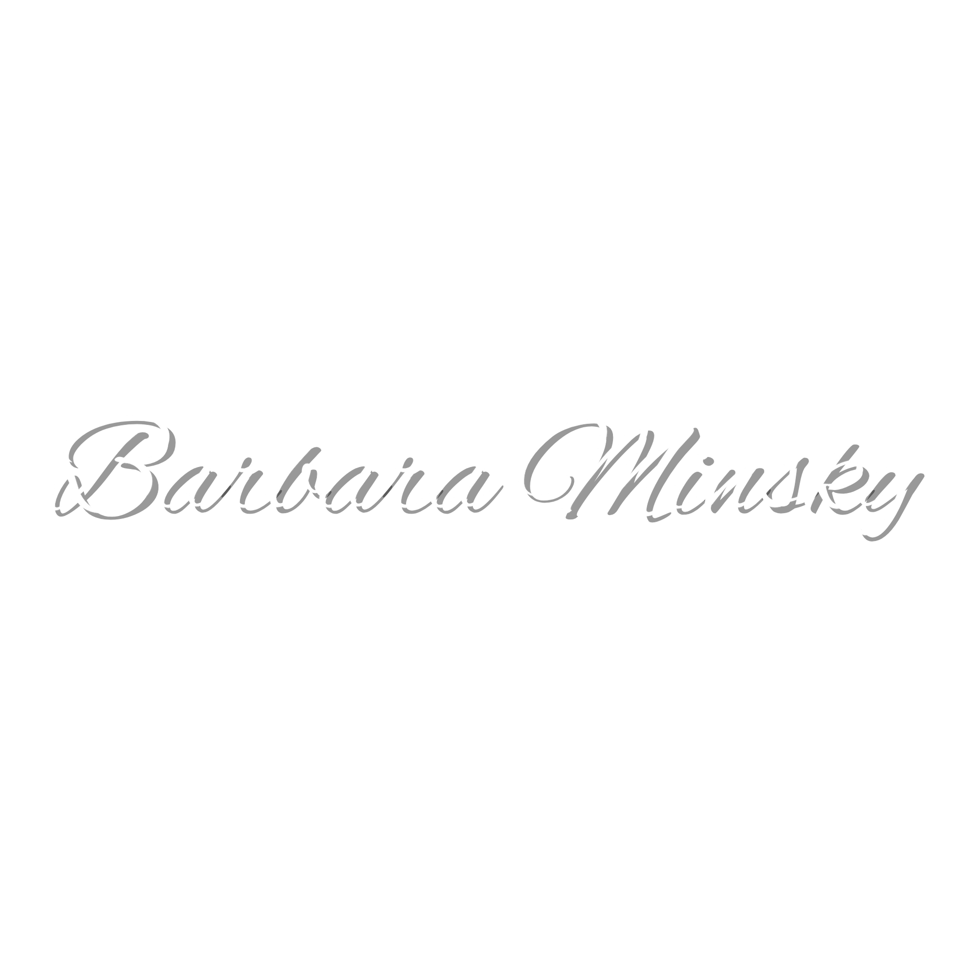 Gray cursive text reading “Barbara Minsky” on a white background