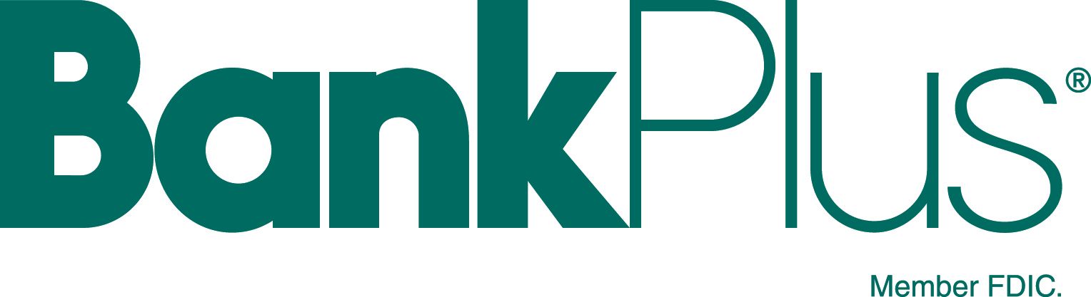 BankPlus logo in teal and white with small “Member FDIC” text