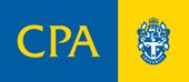 Blue and yellow CPA flag with emblem and text.