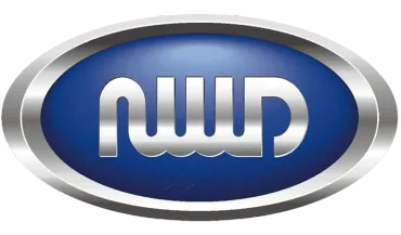 A silver, stylized logo reading 