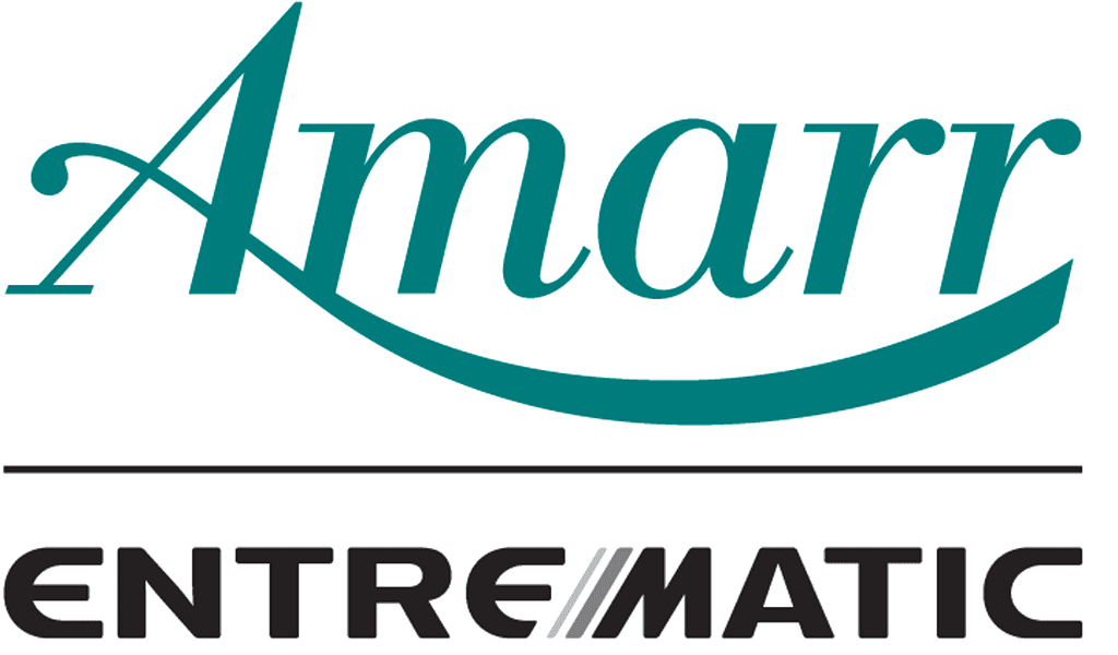 The teal Amarr logo above the black Entre/Matic text, separated by a horizontal line.