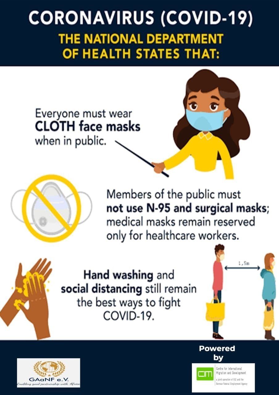 The national department of health states that everyone must wear cloth face masks when in public