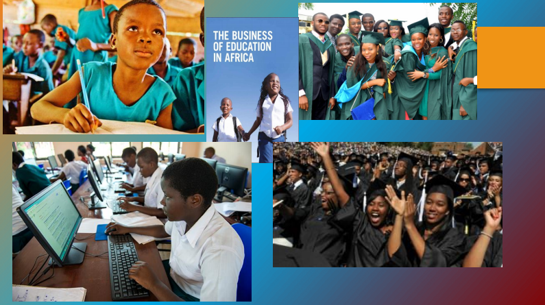 A collage of pictures with the words the freedom of education in africa