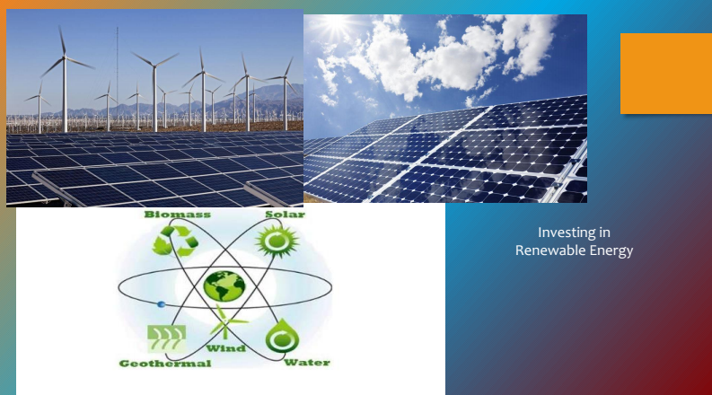A collage of pictures of wind turbines solar panels and a diagram of renewable energy