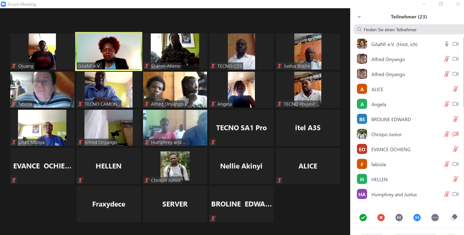 A group of people are having a video call on a computer screen.