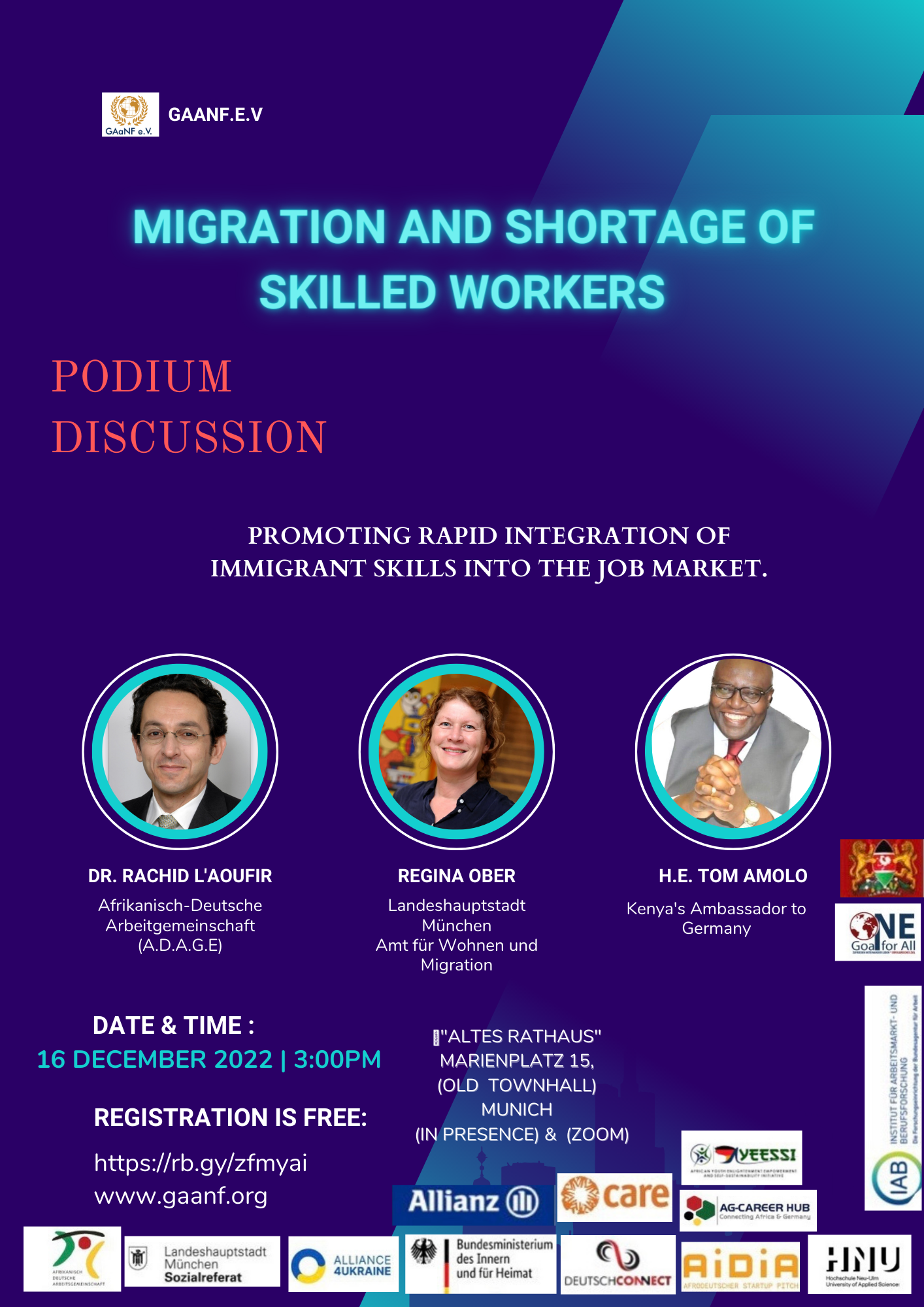 A poster for a migration and shortage of skilled workers podium discussion