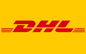 The dhl logo is on a yellow background.