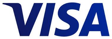 A blue visa logo on a white background