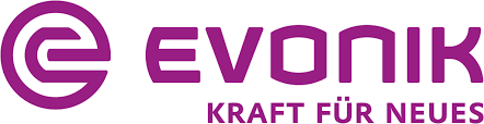 A purple and white logo for evonik kraft for neues
