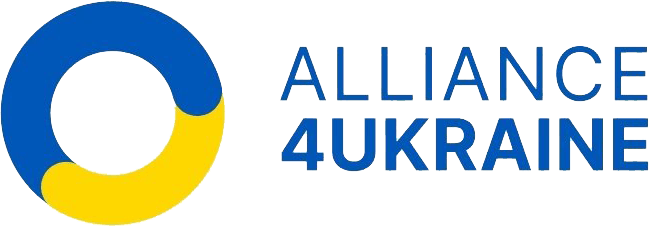 A blue and yellow logo for alliance 4ukraine