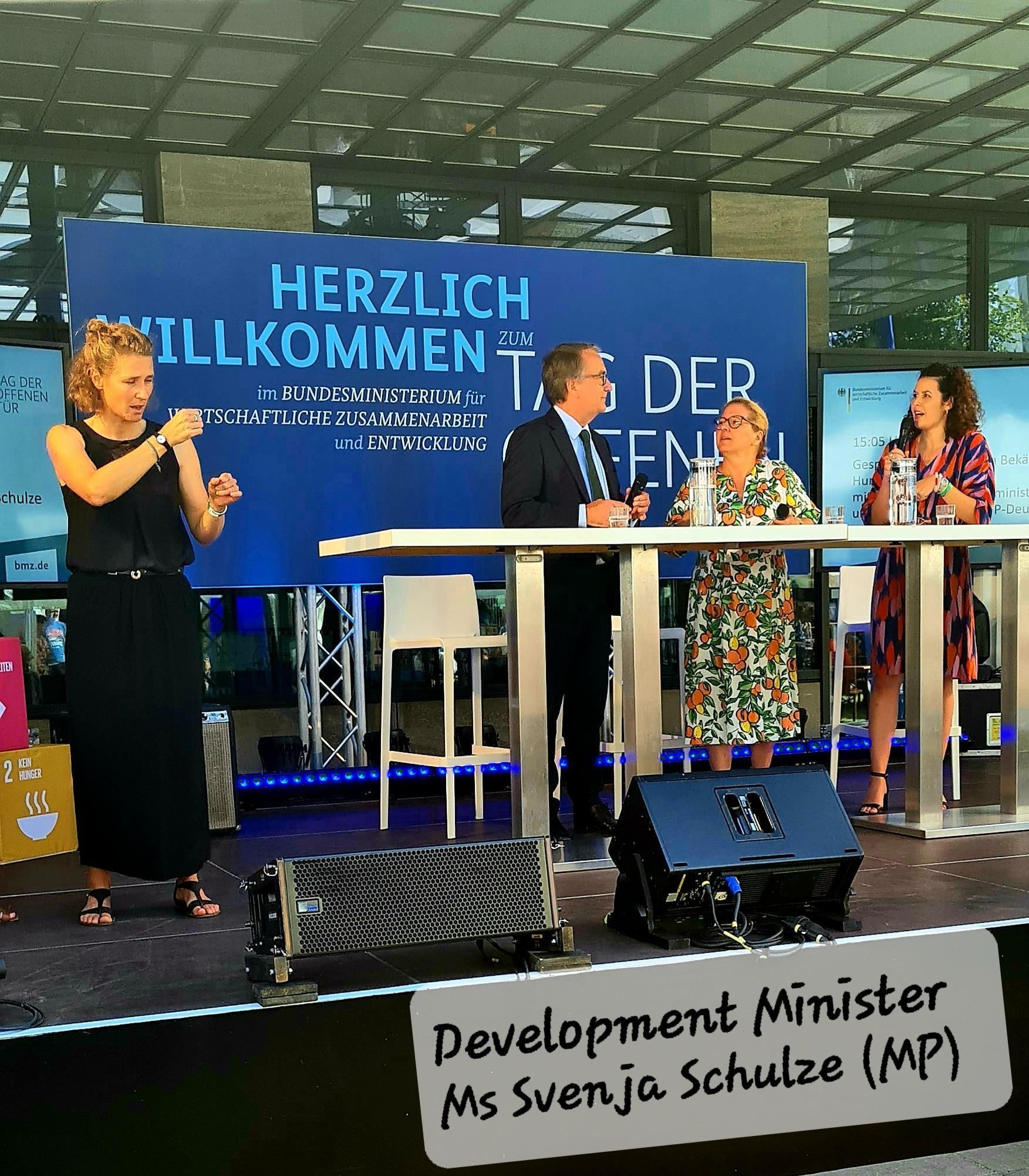 A sign that says development minister ms svenja schulze
