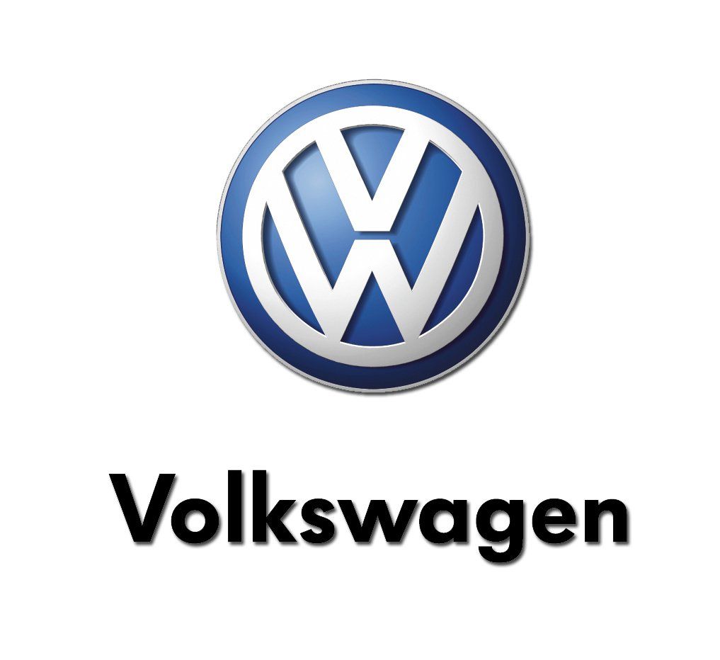 A blue and white volkswagen logo on a white background