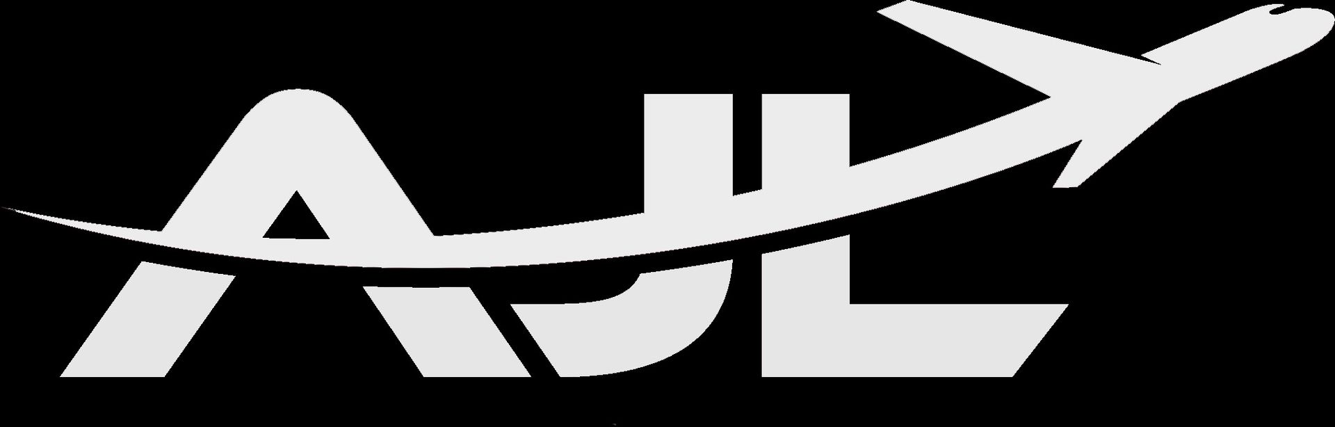 A white logo with an airplane flying over the letter a and l