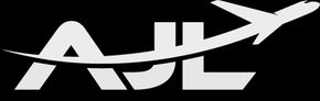 A white logo with an airplane flying over the letter a and l