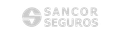 Un logotipo en blanco y negro para sancor seguros sobre un fondo blanco.