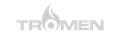 Un logotipo en blanco y negro para tromen con una llama en el medio.