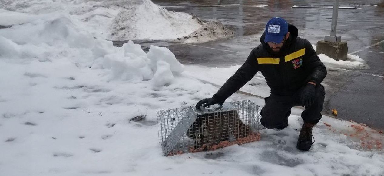 Un homme est agenouillé dans la neige et tient un sac.