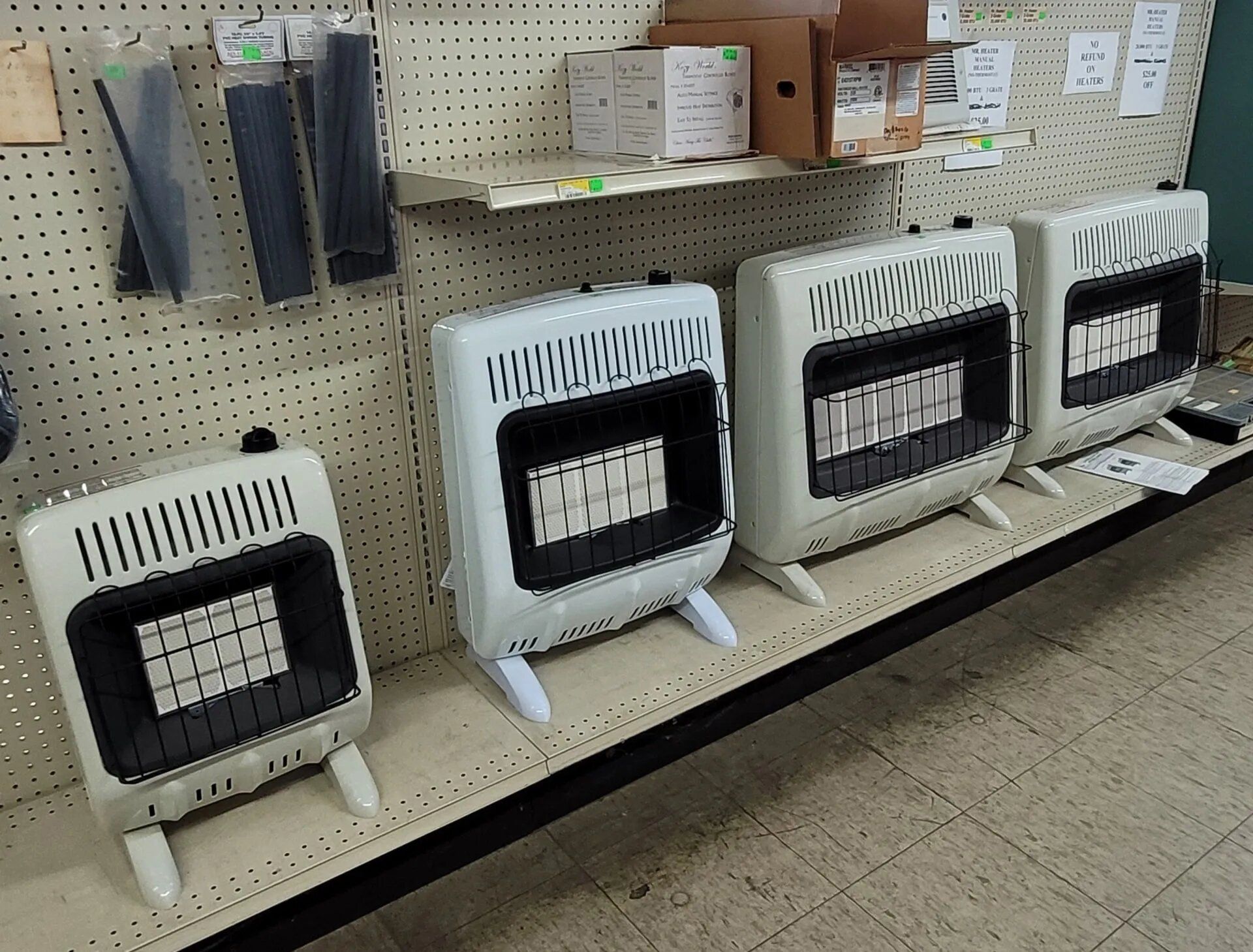 Row of Heaters Are Lined Up on — Hattiesburg, MS — McElhaney Plumbing & Hardware Inc