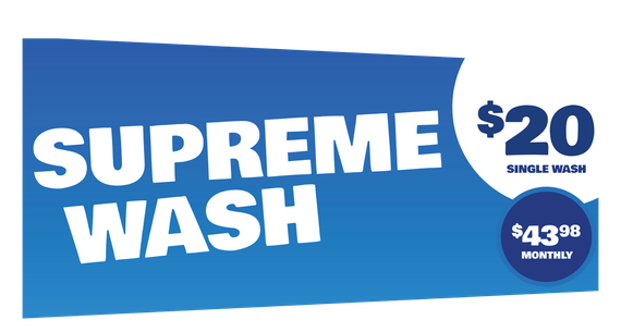 a blue sign that says supreme wash on it