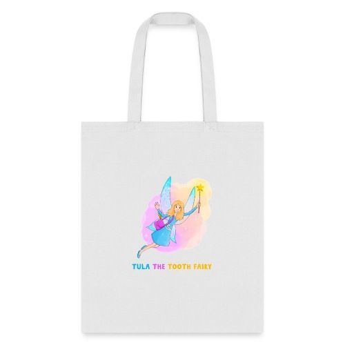 A tote bag with a picture of a tooth fairy on it.