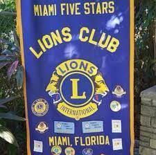 A blue banner for the miami five stars lions club in miami florida.