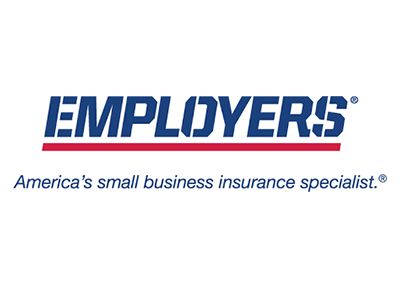 Employers insurance logo. Blue text and red underline.