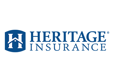 Heritage Insurance logo with blue and white house icon.