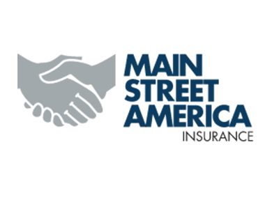 Main Street America Insurance logo: gray handshake with blue text.