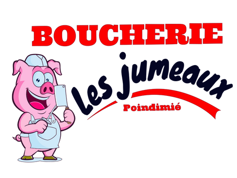 Un cochon de dessin animé tient un morceau de papier qui dit boucherie les jumeaux