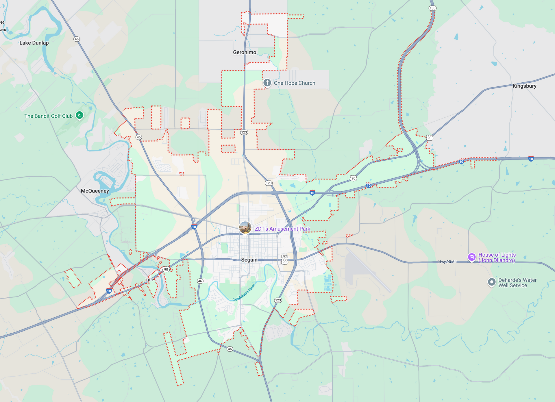 A map of a city with roads and a river