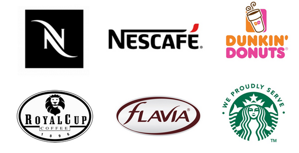 logos for nescafe dunkin ' donuts royal cup flavia and starbucks