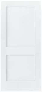 White two-panel door with rectangular panels and horizontal mid-rail.
