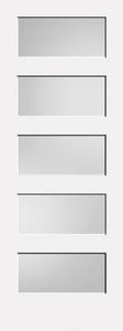 White door with five horizontal rectangular panels.