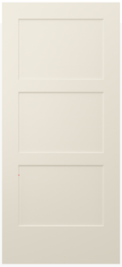A white interior door with three recessed panels.