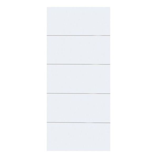 White door with five horizontal grooves.