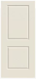 Off-white two-panel interior door with recessed panels and a rectangular shape.