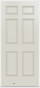 White six-panel interior door with raised panels.