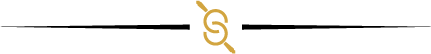 A black and gold divider with a swirl in the middle on a white background.