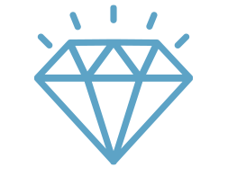 Blue diamond icon with sparkle lines.