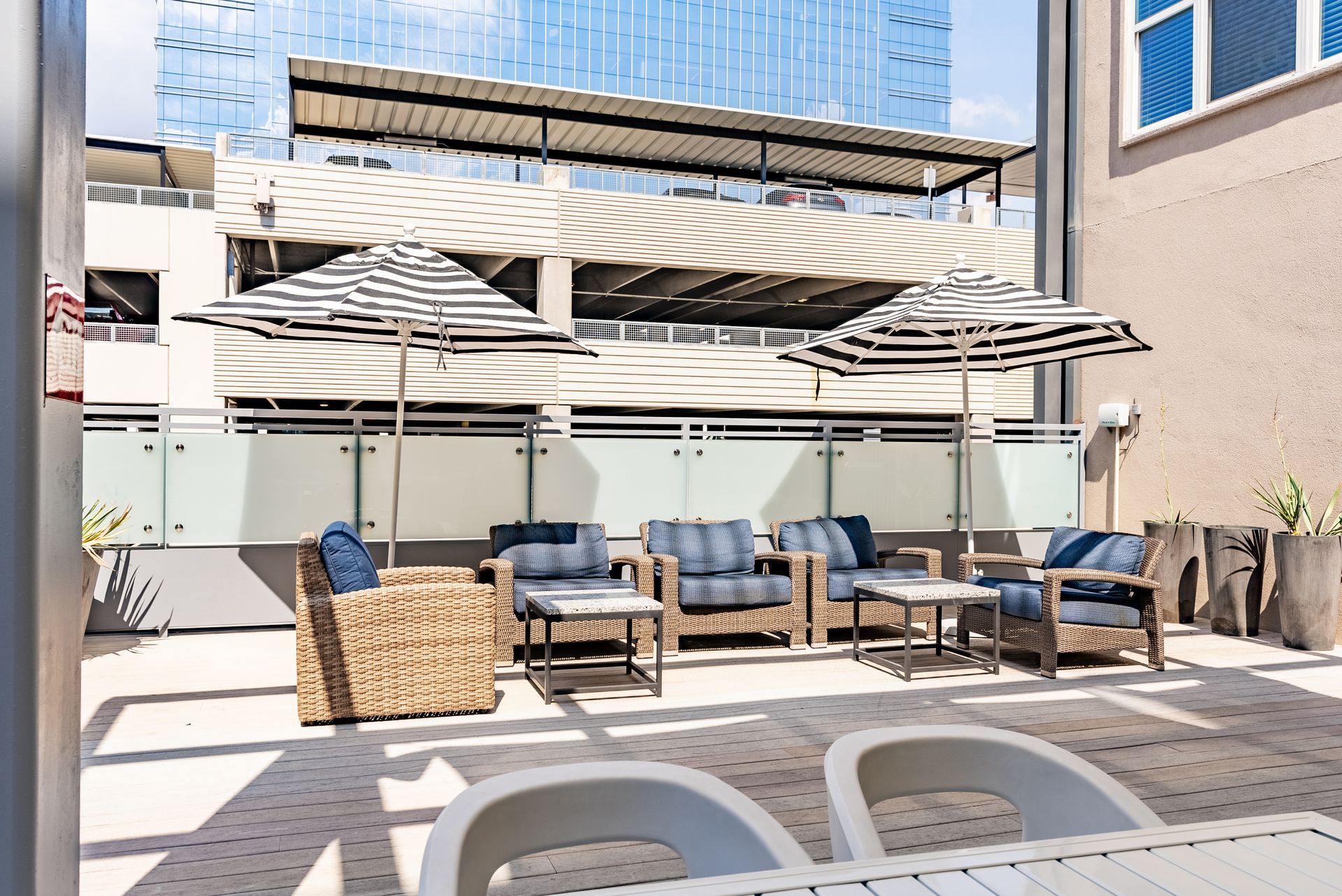 Beautiful poolside outdoor lounge The Standard at Domain, offers apartments by The Domain Austin.